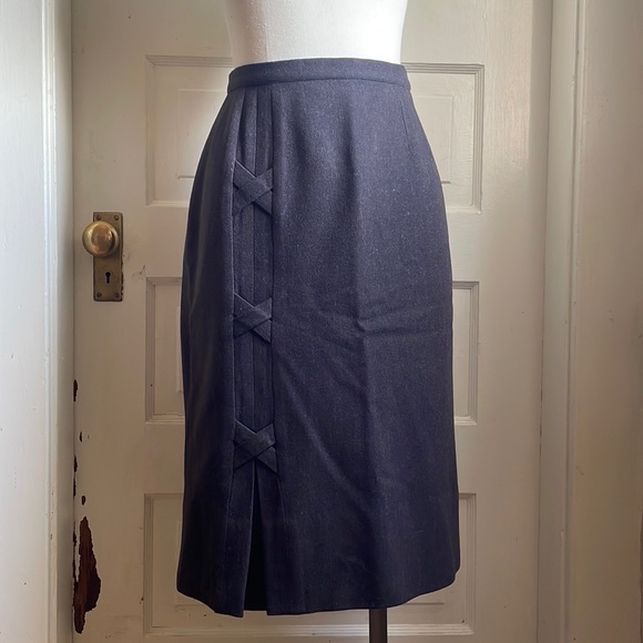 1940’s Chocolate Brown Wool Straight Skirt with X Design Details, Side Zip - Picture 1 of 15